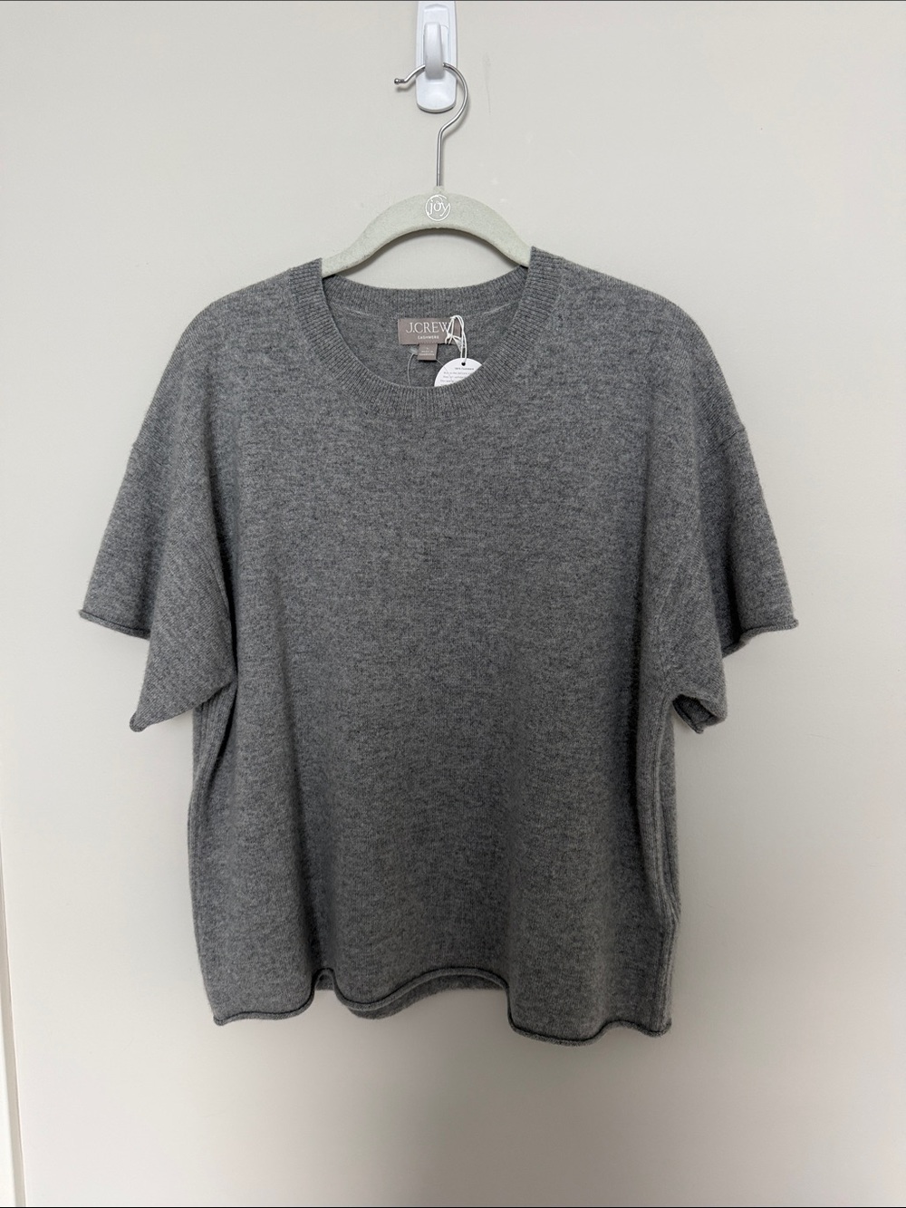 J. Crew Heather Gray Short-Sleeve Crewneck Sweater 100% cashmere -Large